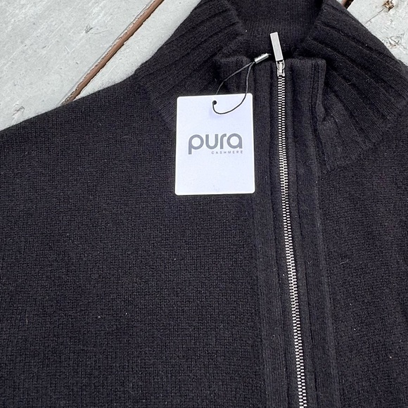 Pura Black 100% Cashmere Zip-Up Sweater XS Long Sleeve Tunic Length Cardigan - Picture 3 of 8